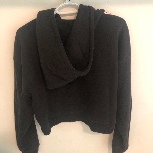 Black Cropped Hoodie with Stripes - Picture 2 of 3